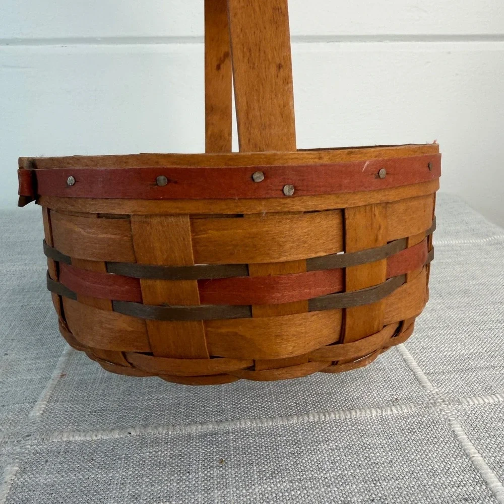 1989 Longaberger All American Stitching‎ Basket Red Blue Stationary Handle USA